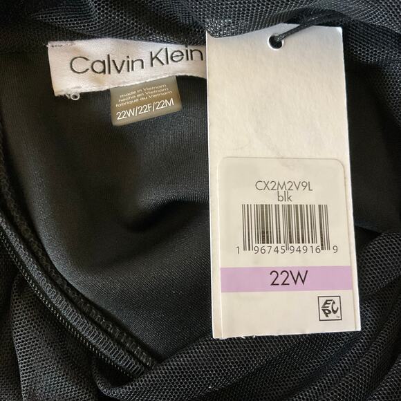 Calvin Klein Black Long Sleeve Sheath Cocktail Dress Size 22W Ruched Sheer Neck - Picture 9 of 12
